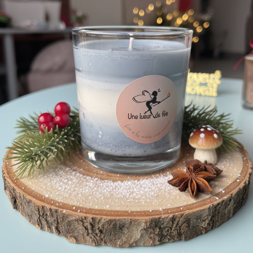 Bougie pailletée à la bûche de Noël